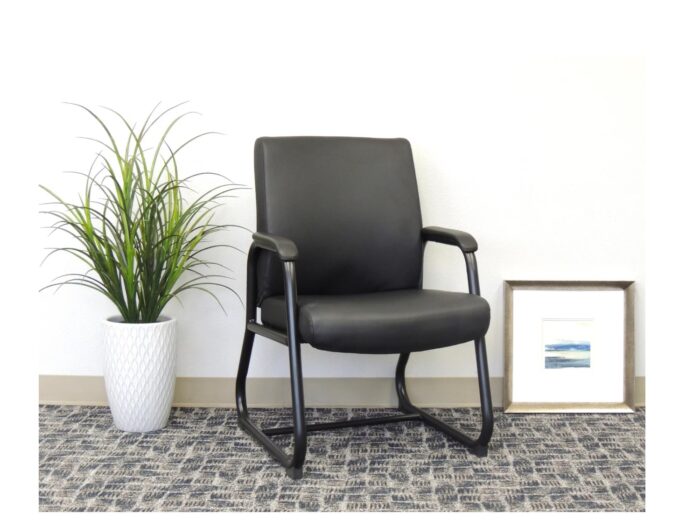 Black Heavy Duty Guest Chair Vinyl Cushions Heavy Gauge Steel frame Padded Arms Floor Glides