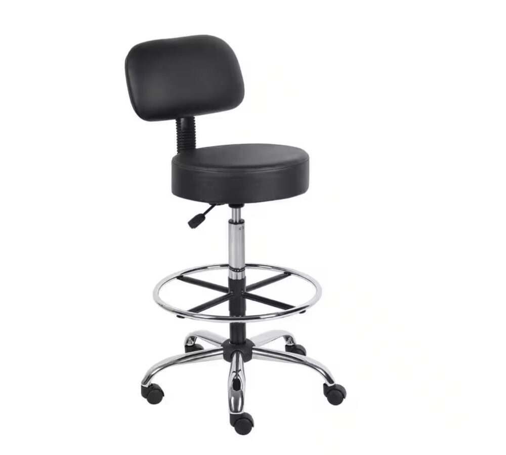 Black Vinyl Task Counter Stool with Back Rest and Seat Height Adjustment