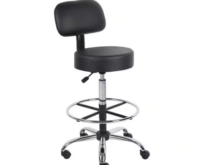 Black Vinyl Task Counter Stool with Back Rest and Seat Height Adjustment