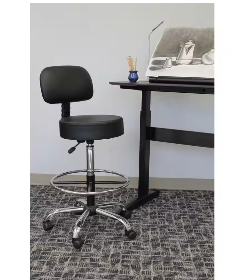 Black Vinyl Task Counter Stool with Back Rest and Seat Height Adjustment - Image 3